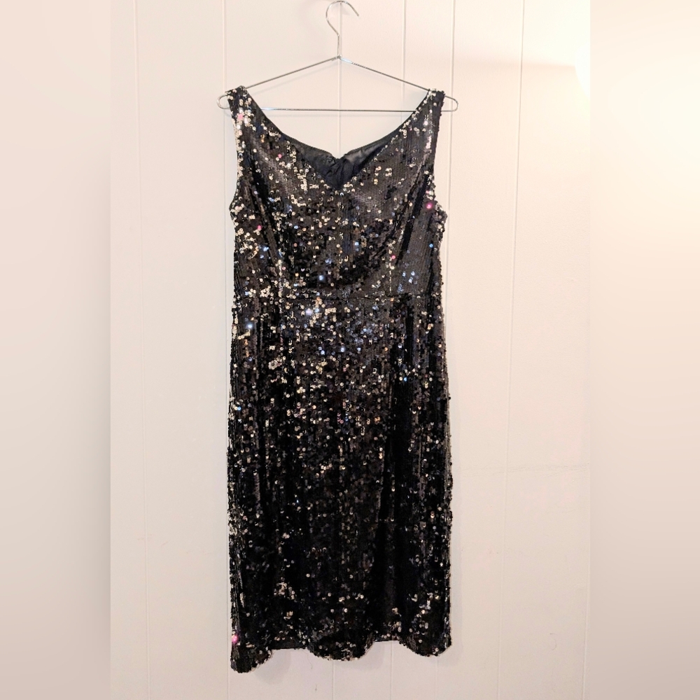 Milly black sequin sleeveless cocktail dress.